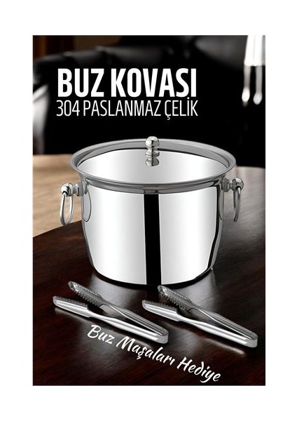 Hsnet Buz Kovası 304 Paslanmaz Çelik ve Buz Maşası Seti Buz Termosu - M668R687-K20668