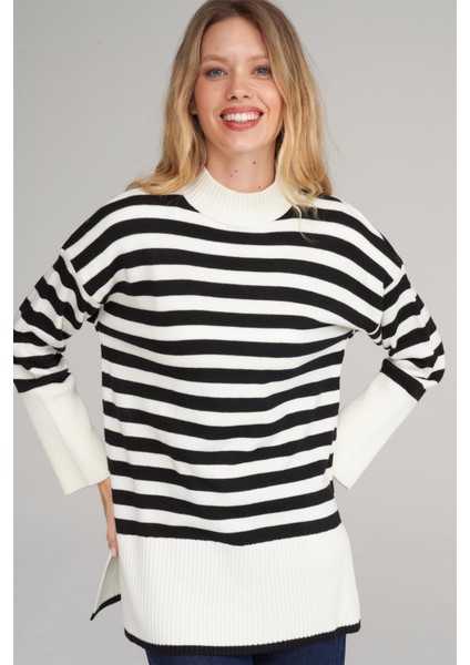 Çetinkaya Miya Mira Modest 8629 Kadın Dik Yaka Akrilik Yırtmaçlı Triko Kazak Siyah fiyatları