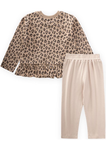 Desenli Uzun Kollu T-Shırt Takım 1-8 Yaş Bej modelleri