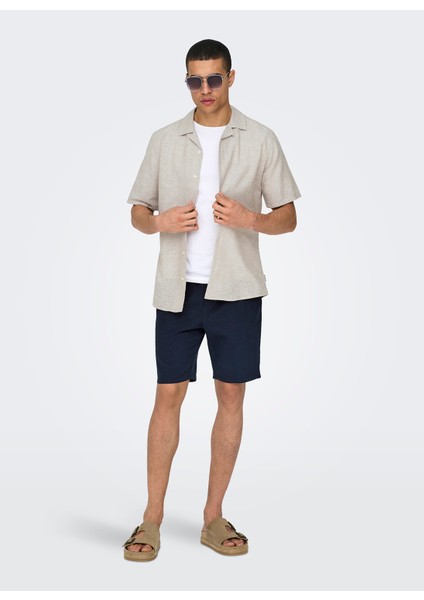 Slim Fit Açık Kahve Düz Erkek Gömlek Onscaıden Lıfe Ss Solıd Resort Lıne