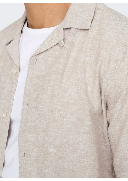 Slim Fit Açık Kahve Düz Erkek Gömlek Onscaıden Lıfe Ss Solıd Resort Lıne indirimleri