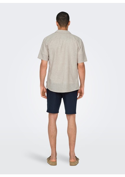 Slim Fit Açık Kahve Düz Erkek Gömlek Onscaıden Lıfe Ss Solıd Resort Lıne