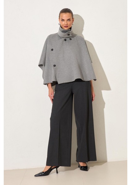 Gri Düğme Detaylı Panço Kaban modelleri