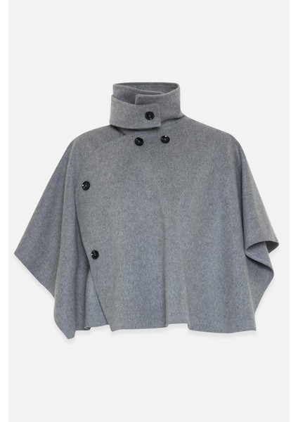 Gri Düğme Detaylı Panço Kaban