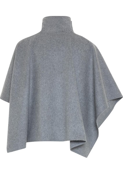 Gri Düğme Detaylı Panço Kaban