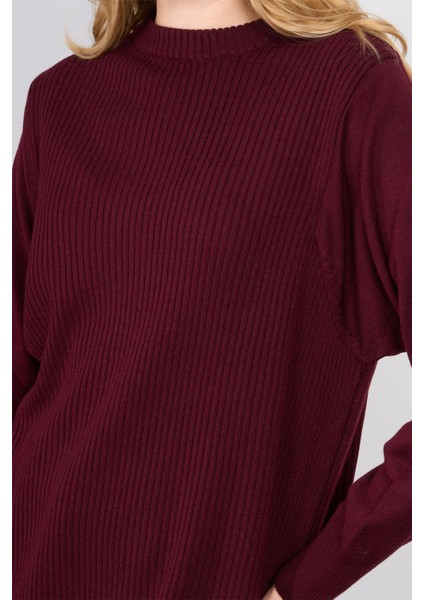 Çetinkaya Miya Mira Modest 8627 Kadın Dik Yaka Fitilli Triko Kazak Bordo modelleri