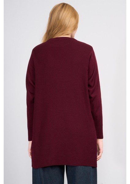 Çetinkaya Miya Mira Modest 8627 Kadın Dik Yaka Fitilli Triko Kazak Bordo fırsatları