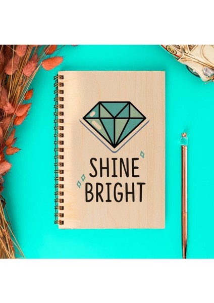 Bright Tasarımlı 8 cm x 12 cm Ölçülerinde Çizgisiz 48 Yaprak Ahşap Kapaklı Defter