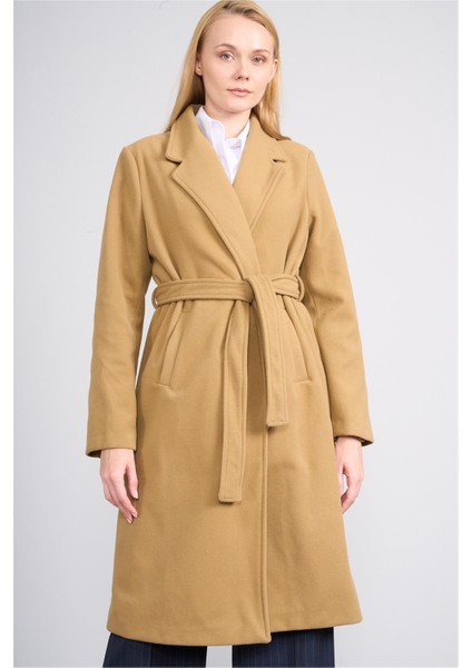 Çetinkaya Fithit 5319 Kadın Loose Fit Kaşe Kaban Camel