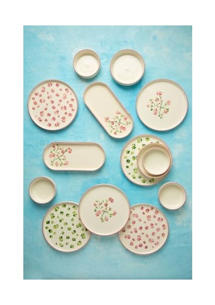Seramik 14 Parça 6 Kişilik Berthe Çiçek Tasarımlı Stackable Kahvaltı Takımı& Kahvaltı Seti modelleri