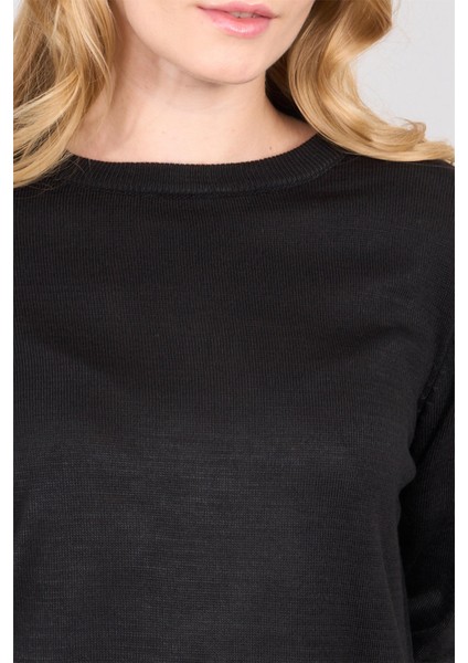 Çetinkaya Miyamira 2306 Kadın Basic Bisiklet Yaka Yanları Yırtmaçlı Triko Siyah modelleri