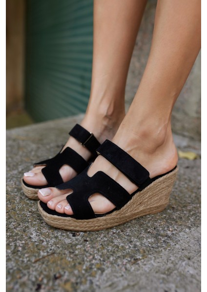 Hawai Kadın Kahve Gercek Deri Süet Espadril Terlık