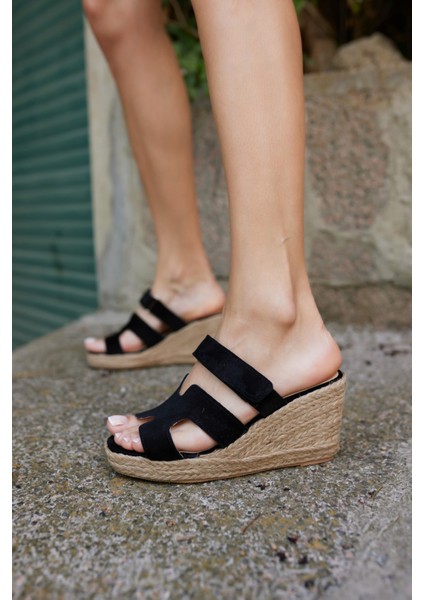 Hawai Kadın Kahve Gercek Deri Süet Espadril Terlık