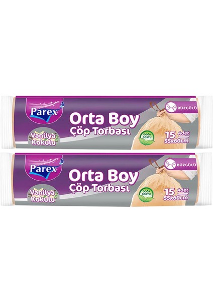 Büzgülü Çöp Torbası Vanilya Kokulu Orta Boy 15'li 55 x 60 cm Ikili Paket