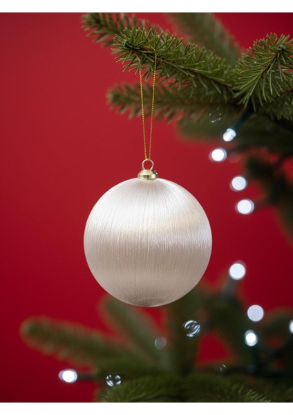 Yılbaşı Topu – Ipek Iplik Sarılı Çam Ağacı Süsü Şampanya Rengi 10 cm