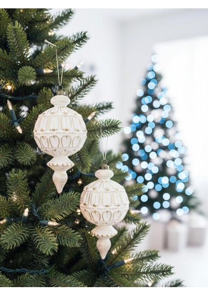 Yılbaşı Ağaç Süsü Retro Altın Eskitme Detaylı Sarkıt Beyaz Gold 16 cm 2'li Set fiyatları