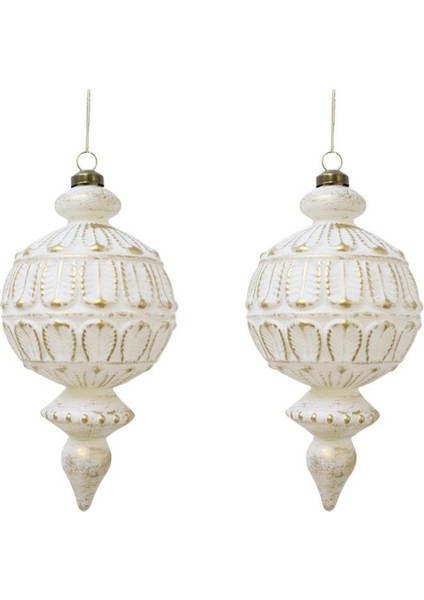 Yılbaşı Ağaç Süsü Retro Altın Eskitme Detaylı Sarkıt Beyaz Gold 16 cm 2'li Set modelleri