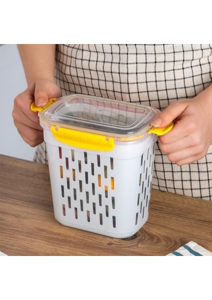 1047 2'li Sarı Kilitli Kapaklı Süzgeçli Turşuluk Zeytinlik Çok Amaçlı Dikdörtgen Saklama Kabı 2 L fiyatları