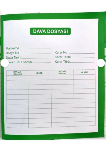 Dava - Avukat - Baro - Mahkeme Dosyası-Yeşil/beyaz 100 Lü