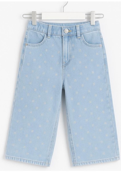 Kız Çocuk Açık Mavi Nakışlı Kot PANTOLON-7887-AÇM modelleri