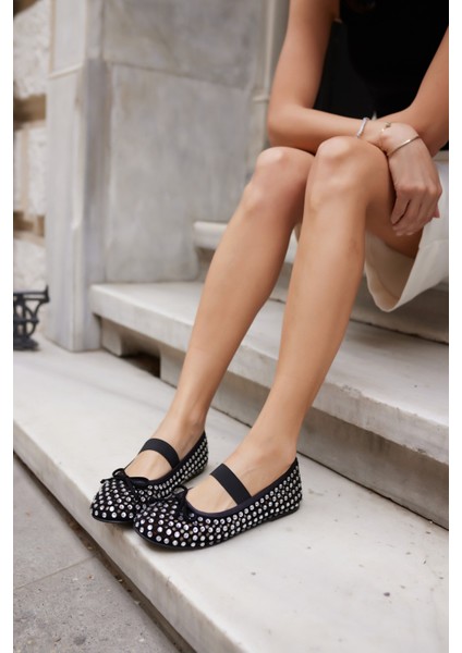 Elio Kadın Siyah Gercek Deri Taş Detayli Babet modelleri