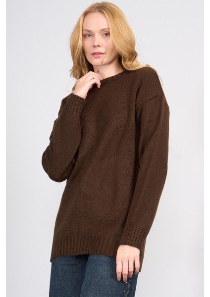 Çetinkaya Miya Mira Modest 8658 Kadın Bisiklet Yaka Akrilik Triko Kazak Kahve