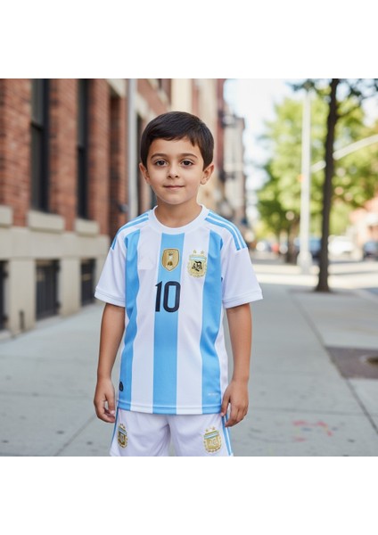 Arjantin Milli Takım Messi Çocuk Beyaz Şortlu T-Shirt Halı Saha Forması fiyatları