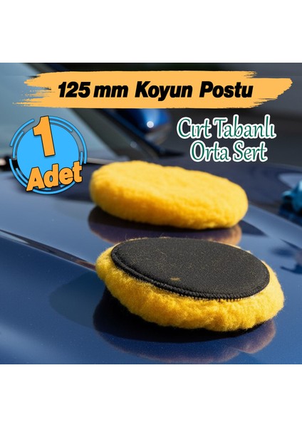 Sarı Renk (1 Adet) Orta Sert Koyun Kuzu Postu Pedi Ø 125 mm Pasta Cila Polisaj Cırt Tabanlı Yün