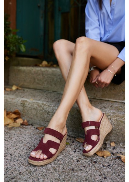 Hawai Kadın Kahve Gercek Deri Süet Espadril Terlık