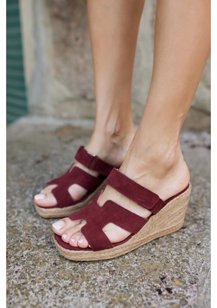 Hawai Kadın Kahve Gercek Deri Süet Espadril Terlık