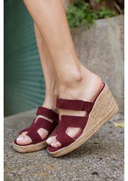 Hawai Kadın Kahve Gercek Deri Süet Espadril Terlık