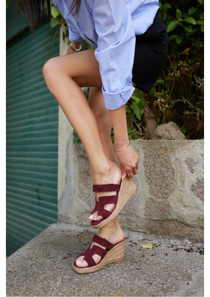 Hawai Kadın Kahve Gercek Deri Süet Espadril Terlık