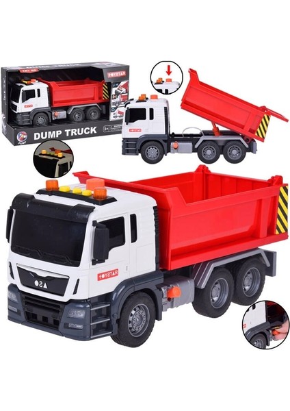 1:12 Sürtmeli Sesli Işıklı Kırmızı Damperli Oyuncak Kamyon
