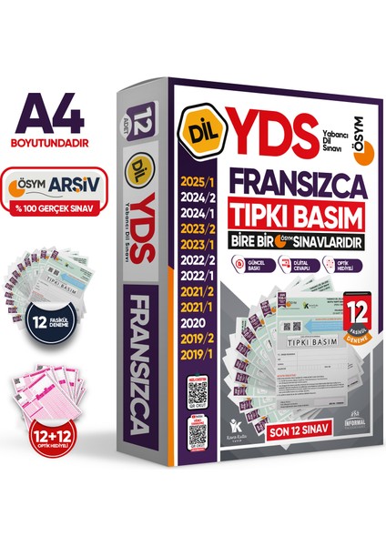 Karakutu Yayınları 2026 Yds Fransızca Ösym Tıpkı Basım Çıkmış Soru Deneme Paketi 12LI Fasikül Seti