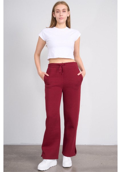 Çetinkaya Fithit 7694 Kadın 3 Iplik Bol Paça Eşofman Alt Bordo