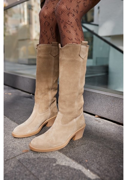 Mercury Kadın Vizon Bej Suet Gercek Deri Suet Çizme