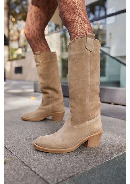 Mercury Kadın Vizon Bej Suet Gercek Deri Suet Çizme