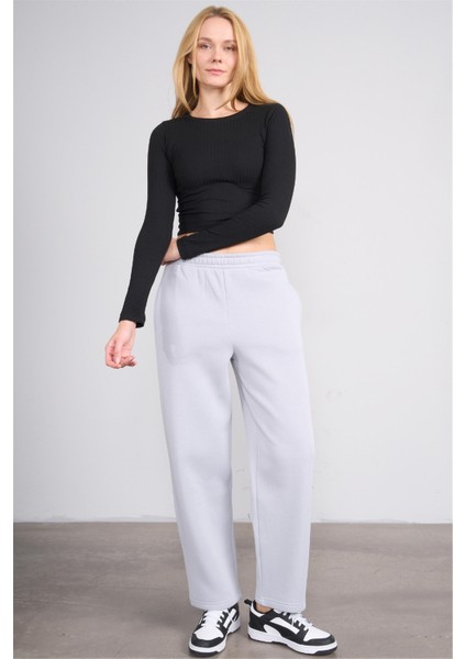 Çetinkaya Fithit 7633 Kadın 3 Iplik Dar Paça Eşofman Alt Açık Gri