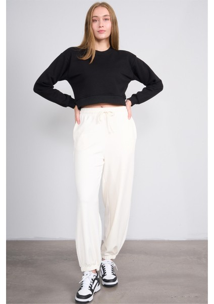 Çetinkaya Fithit 7661 Kadın Modal Lastikli Paça Eşofman Alt Ekru