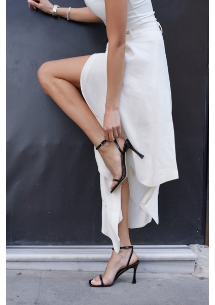 Lemina Kadın Siyah Tek Bant Topuklu Sandalet