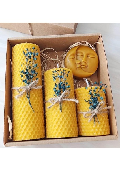 Dekoratif Petek Mum Ay ve Güneş Seti Bal Mumu Mum Hediyelik Beeswax Candle modelleri