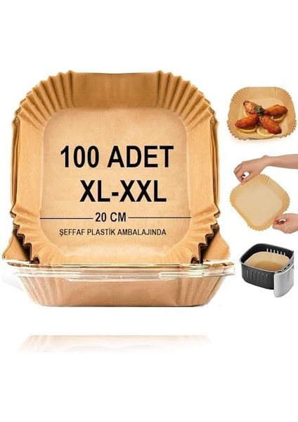 Airfryer Pişirme Kağıdı,xl-Xxl Büyük Boy, Kare, 100 Adet Hava Fritöz Parşömen Fırın Kağıdı Tek Kullanımlık Kağıt Fırın Fritöz Pişirme Kızartma Tavası Için Uygun 20CM modelleri