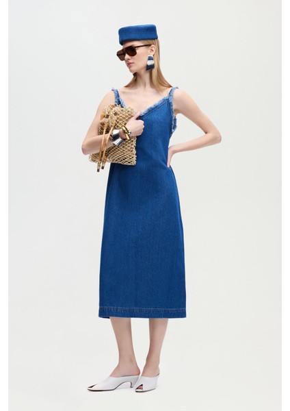 Denim Askılı Elbise
