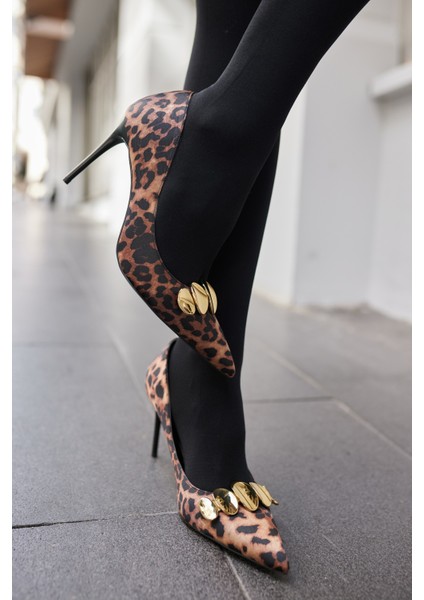 Noom Kadın Leopar Tokali Metal Topuklu Stıletto indirimleri