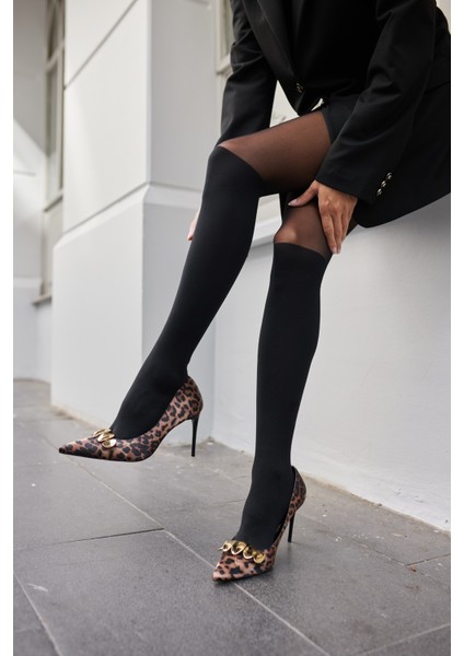 Noom Kadın Leopar Tokali Metal Topuklu Stıletto