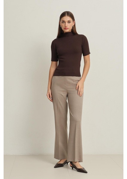 Acı-Kahve Balıkçı Yaka Kısa Kollu Triko Bluz fiyatları