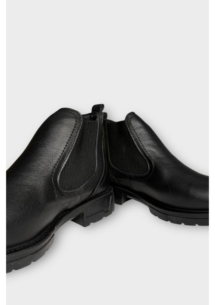 Hakiki Deri Yanı Lastikli Kaydırmaz Kauçuk Taban Erkek Bot Siyah modelleri