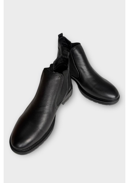 Hakiki Deri Yanı Lastikli Kaydırmaz Kauçuk Taban Erkek Bot Siyah fırsatları