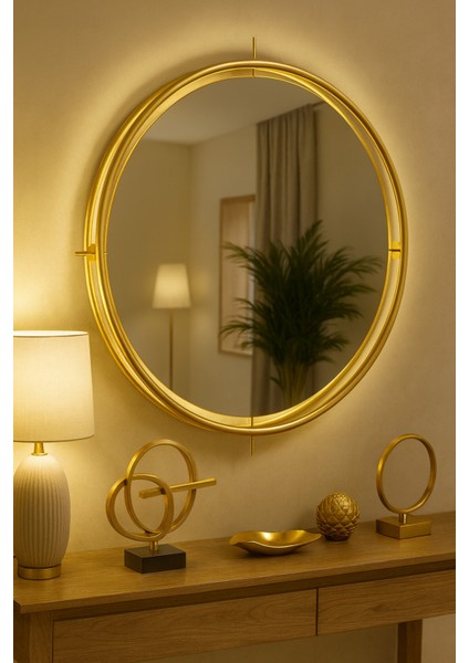 Liesta Gold 50 cm Metal Çerçeve Kablosuz Pilli LED Ayna, Makyaj Aynası, Dresuar Ayna (Paslanmaz)