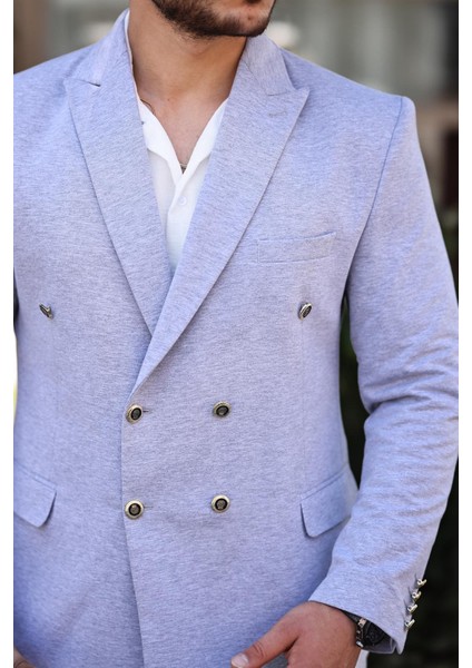Erkek Slim Fit Penye Kumaş Kruvaze Ceket modelleri